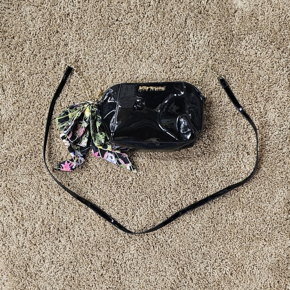 Betsey Johnson Handbags - Betsey Johnson Xoanaya Black Faux Patent Leather with Scarf Crossbody Purse